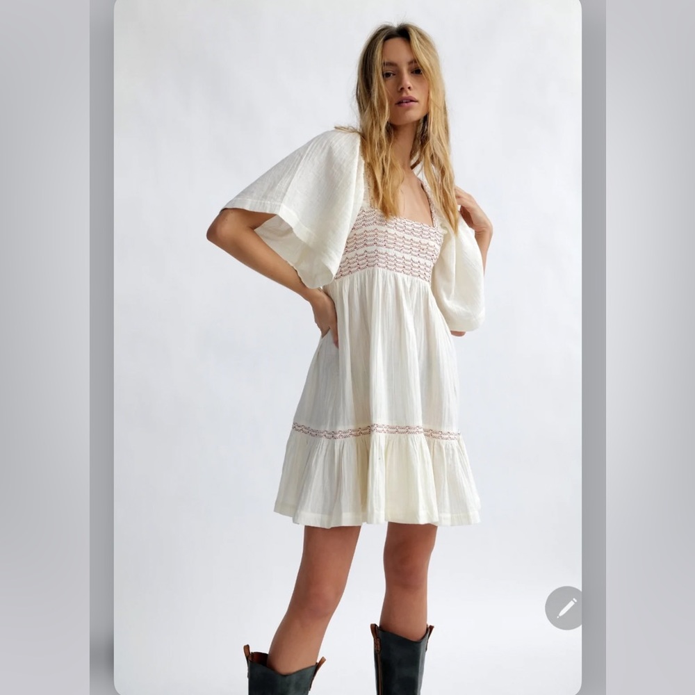 Free People Easy to Love Mini Dress Smocked Cute Romantic Babydoll